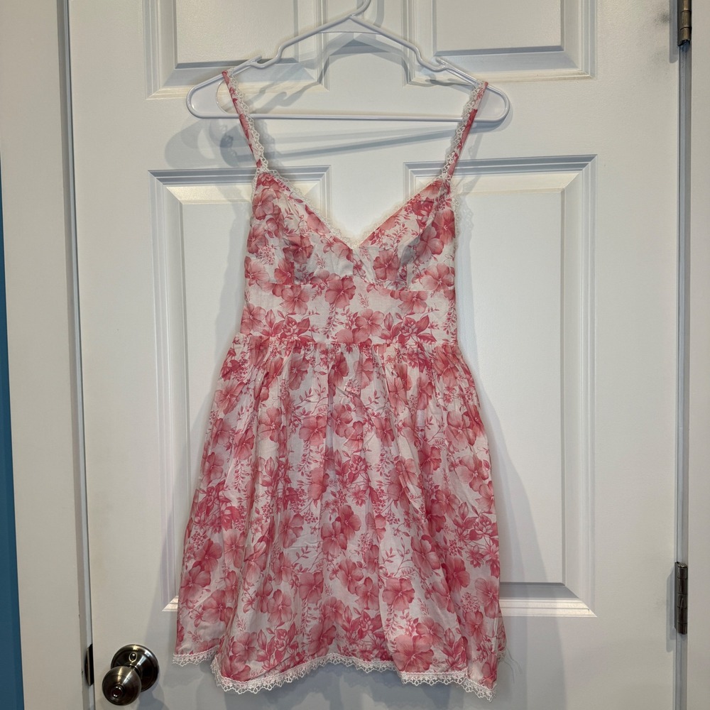 Altar'd State Pink Floral Lace Trim Mini Dress Smocked Back Dress Size XXS - Picture 5 of 10